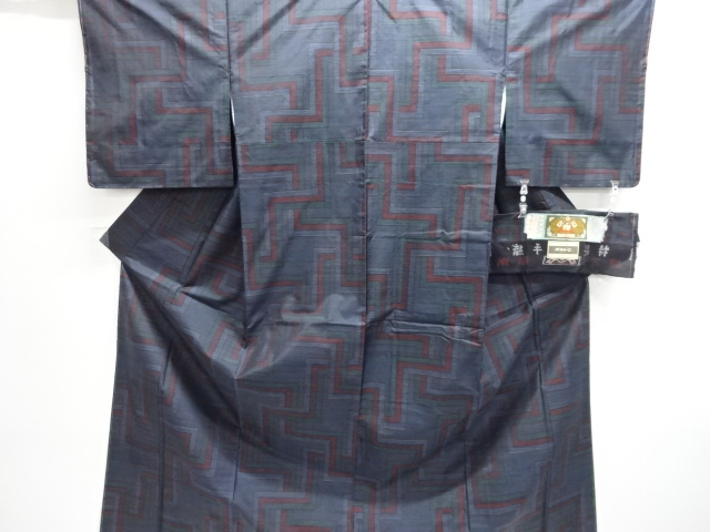 JAPANESE KIMONO / DORO OSHIMA TSUMUGI / UNUSED / WOVEN GEOMETRIC